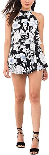 YOINS Women Sleeveless Floral Printed Halter Self Tie Co-ords Loose Playsuit Picture US 8
