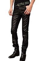 Simplicity Men's Faux Leather Splice Black Skinny Jeans