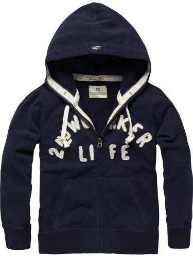 Scotch Shrunk Jungen Hemd 12411240502 - hooded cardigan with feltpathes, Gr. 104 (4), Blau Preisvergleich