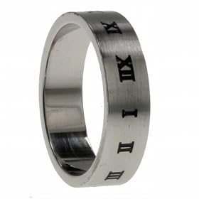 316L Stainless Steel Ring with laser cut design - Roman Numerals (Sizes 6-13)stone - Width: 7mm (Sizes 8-12)