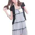 Allegra K Women Red Lip Accent Sheer Back Cap Sleeve Fake Pocket Coat Black XS