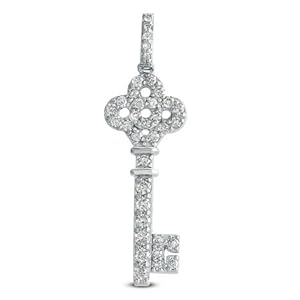 14k .71 Dwt Diamond White Gold Key Charm 38mm - JewelryWeb