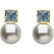 14K Yellow Gold Paspaley South Sea Cultured Fine Circle Pearl and London Blue Topaz Earrings - 12.00mm