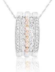 0.66cttw. Five-rows channel set round diamond pendant in a slider two tone gold.