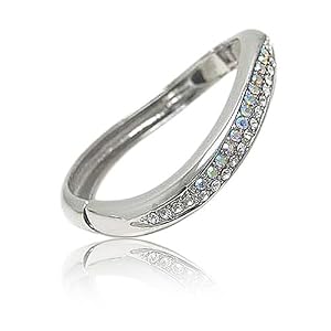 Aurora Borealis Crystal Studded Waved Metal Hinge Bangle