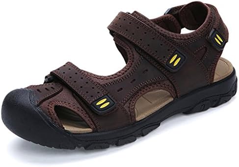 Arkat Men's Leather Fisherman Sandal Velcro Outdoor Water Shoes Dark Brown US 9