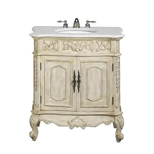 Winslow 33 Inch White Granite Top Ivory Sink Cabinet, 37Hx33W, IVORY WHITE GRN by Home Decorators Collection