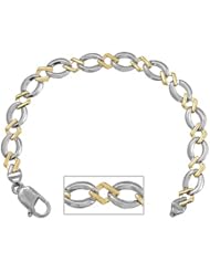 925 Solid Sterling Silver Flat Oval And Alternating 14K Marquise Link Ladies Bra