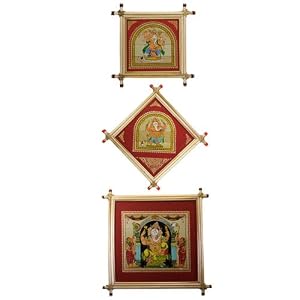 Set of 3 Framed Ganesh Paintings with Red Border