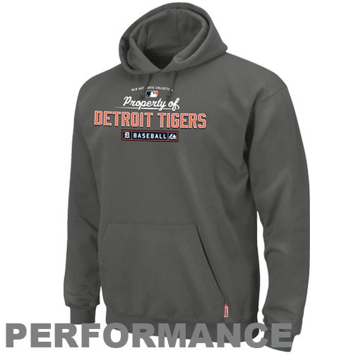 MLB Men's Detroit Tigers Property Of Long Sleeve Hooded Fleece Pullover (Pro Granite, X-Large)
