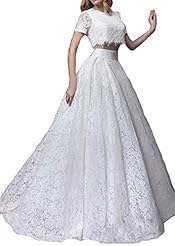 Short Sleeves Lace Applique  Jeweled  Dress with a Brush/Sweep Train  With Ruffles