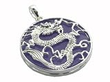 Lavender Jade Round Dragon's Spirit Pendant, 925 Sterling Silver