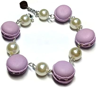 Sweetietiny Strand Bracelet Silver Plated Macaron Sweet Purple Colors Polymer Clay L6.5 Inch