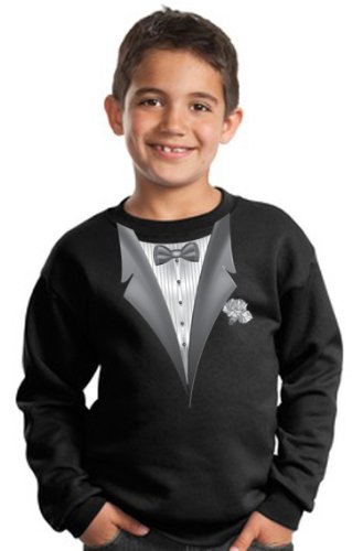 Cheap Youth TUXEDO T-shirt With WHITE FLOWER Kids Size Sweatshirt – Black