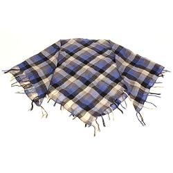 Square Plaid Fringe Checkered Light Scarf Blue Silver