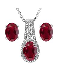 2.80 Ct Oval Created Ruby Sterling Silver Pendant and Earrings Set 18" Chain