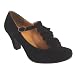 Womens Black Thin T-Bar Ruffled Suede Shoes