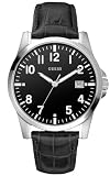 Guess - W65012G3 - Squadron - Montre Homme - Quartz Analogique - Cadran Argent - Bracelet Cuir Noir