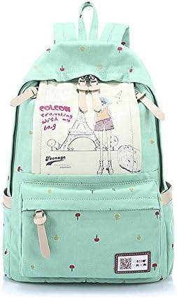 Wasterial Canvas Cute Leisure Middle School Backpack for Girls Book Bags Green