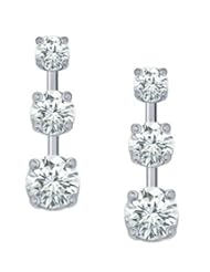 1.00 Ct Ladies Three Stone Diamond Drop Earrings