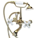 American Bath Factory F1-1120-PB-F9-9500-PX-PB F1-1120 Wall Mount Bathtub Faucet, Porcelain Cross Ha