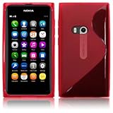 NOKIA N9 "S" CURVED GEL SKIN CASE - RED, WITH QUBITS-BRANDED MICROFIBER CLE ....