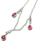 Diamond and Pear Shape Ruby Drop Pendant Necklace, Bezel Set on 16 Long Chain 18k White Gold (T.w 1.10)