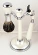 Shaving Gift Set with Badger Brush, Stand and Mach 3 Razor Handle. Ivory Plated, Great Fathers Day or Christmas Gift