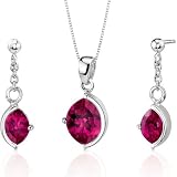 Museum Design 6.00 carats Marquise Cut Sterling Silver Ruby Pendant Earrings Set Free Shipping