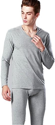 Grey Men's Autumn&winter V Collar Thermal Long Sleeve Underwear Suit