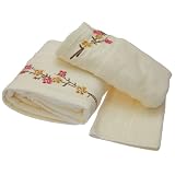 Angelique Flower Embroidered 3 Piece 100% Cotton Towel Gift Set
