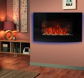 Lowest price for HOMCOM LARGE LED CURVED GLASS ELECTRIC WALL MOUNTED FIRE PLACE FIREPLACE 7 COLOUR SIDE LIGHTs SLIMLINE PLASMA FAN HEATER