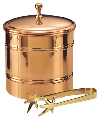 Old Dutch 2-1/2-Quart Solid Copper Lined Ice Bucket with Brass Tongs