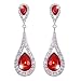 EVER FAITH® Silver-Tone Art Deco Teardrop Austrian Crystal Red Dangle Earrings