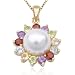 18k Gold Plated Sterling Silver White Shell Pearl and Multi-Gemstone Pendant, 18″