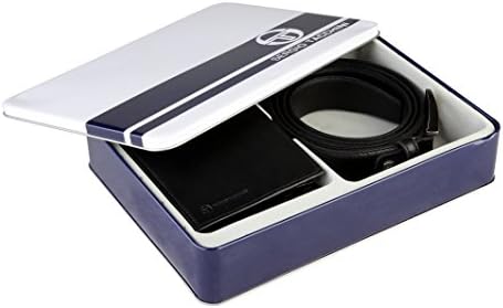 Tacchini Mens Embossed Fold Up Genuine Leather Wallet &amp; Belt Gift Set (One Size) (White/Blue)