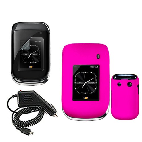 iNcido Brand Blackberry Style 9670 Combo Rubber Feel Hot Pink Protective Case Faceplate Cover + LCD Screen Protector + Rapid Car Charger for Blackberry Style 9670