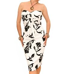 Strapless General Print Corset   Waistline  Cotton/Elastane  Dress With a Bow(s)