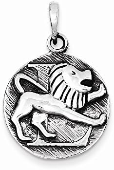 Sterling Silver Polished Antique Finish Leo Horoscope Pendant