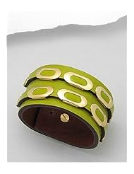 Lawn Green Leather Bracelet In White Base