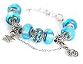 Aqua Blue Murano Bead Crystal Charm Bracelet; Pandora-compatible Snake Chain Opens so Beads Can Be Changed