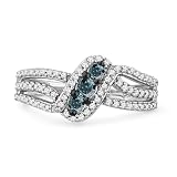 Platinum Plated Sterling Silver Blue And White Round Diamond Twisted Fashion Ring (1/2 cttw)