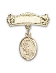 14K Gold Baby Badge with St. Bonaventure Charm and Arched Polished Badge Pin