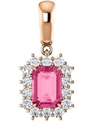 14K Rose Gold 7.00x5.00mm Emerald Cut Pink Tourmaline and Diamond Pendant -- LIFETIME WARRANTY