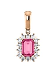 18K Rose Gold 7.00x5.00mm Emerald Cut Pink Tourmaline and Diamond Pendant -- LIFETIME WARRANTY