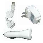 Universal Apple iPod USB Charger Kit - USB Retractable Hotsync Cable - USB Home Travel Charger - USB 12V Cigarette Lighter Charger