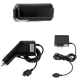 Universal Horizontal Long Black Leather Case with Belt Clip + Car Charger + Home Charger for Samsung SPH-M800 Instinct SPH-i325 ACE A827 Access cell Phone