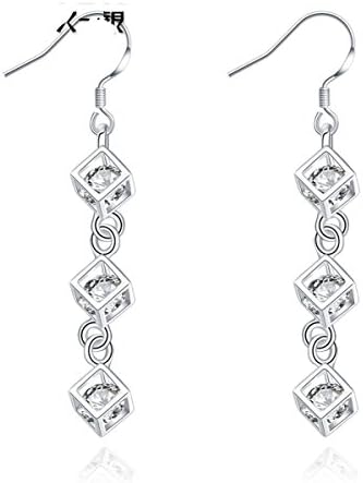 Minkang Fashion Jewelry 925 Solid Silver Square Grid Zircon Earring