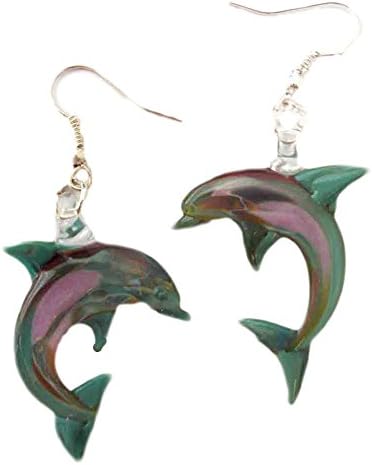 Hand Blown Glass Aqua, Turquoise Dolphin Earrings, Pierced