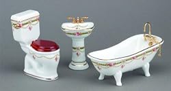 Dollhouse Reutters Porcelain Rose Bathroom with Low Toilet